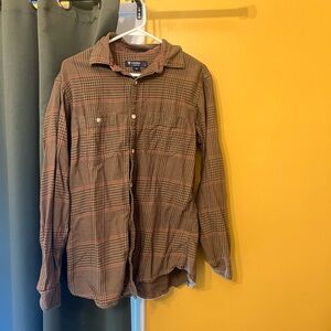 Cremieux green and plaid button down shirt with elbow patches